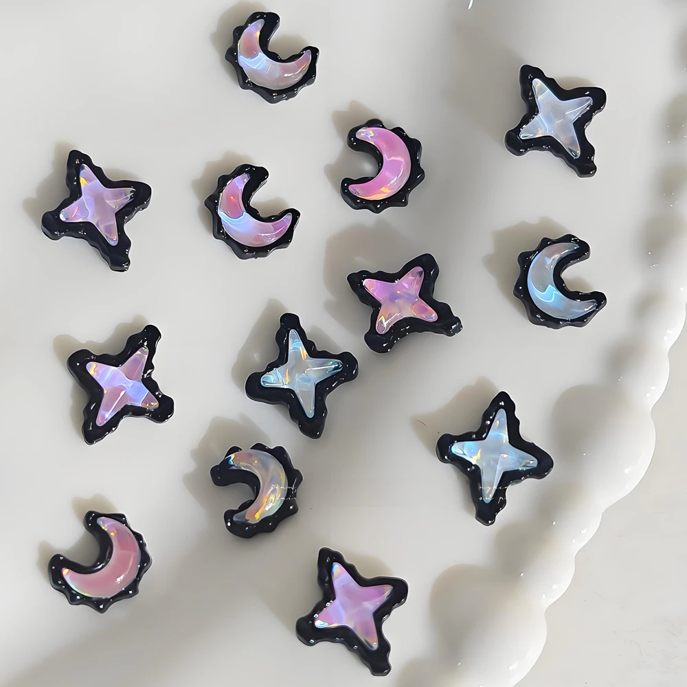 

10PCS Ripple Texture 3D Nail Art Moon Star Charms Black Paint-coated Edges Accessories For Manicure Nails Decoration Supplies