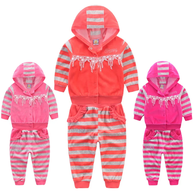 

0to3 Year Girls Infant Clothing Velvet Winter Spring Long Sleeve Trousers Set With Hat Buttons Embroidered Hot Drilling 2Pcs Set