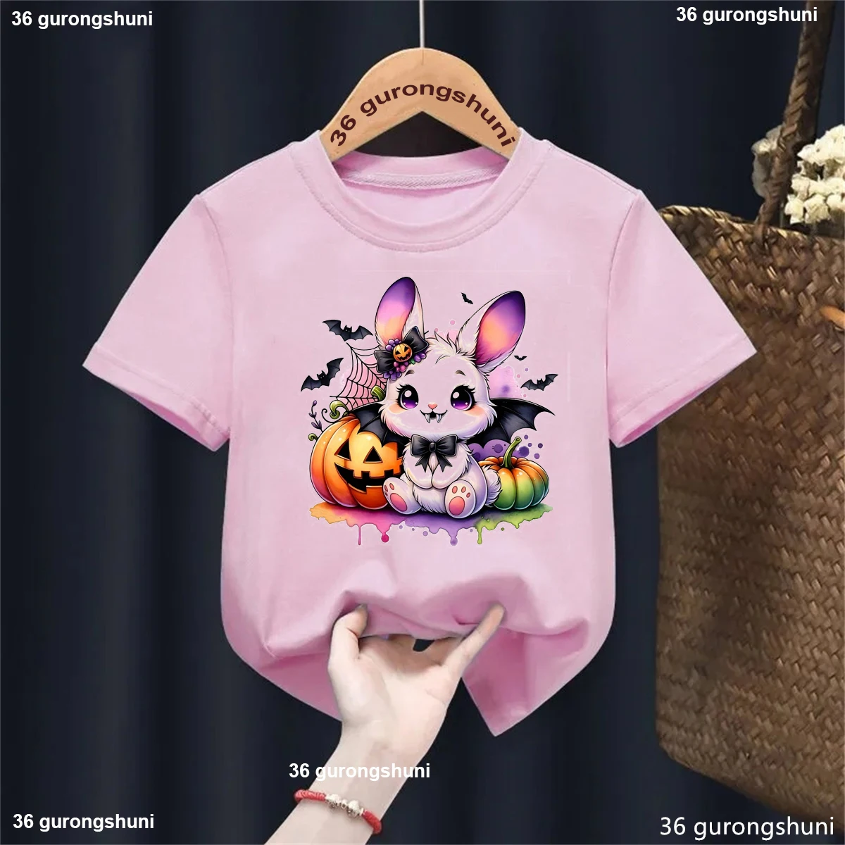 

Thanksgiving Halloween T Shirt Funny Kids Clothes Rabbit Pumpkin Bat Printed Tshirt Girls/Boys Harajuku Shirt Summer Tops Tee