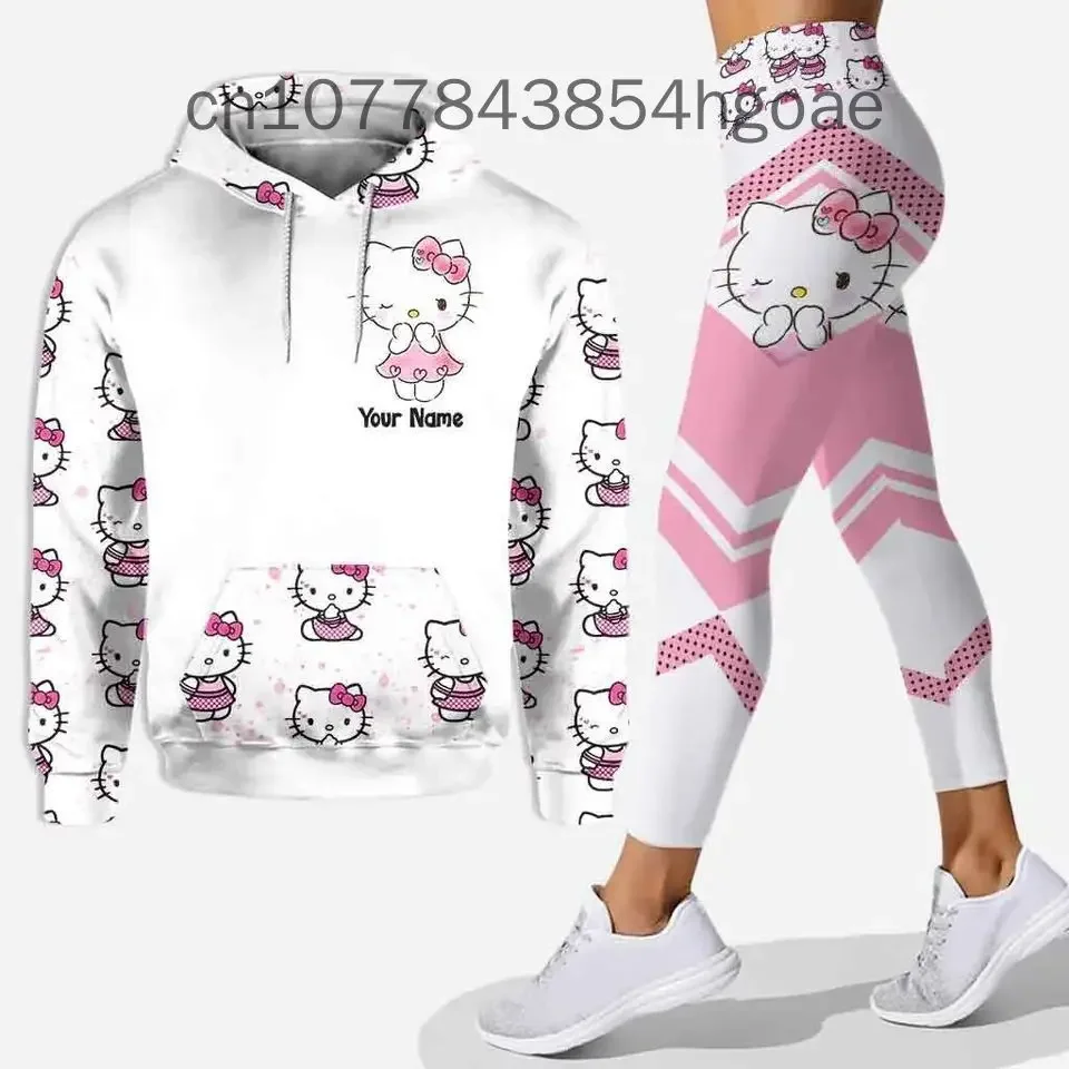 2024 New Hello Kitty Legging Hoodie Set Disney Yoga Pants Sweatpants Women\'s Disney Yoga Hoodie Leggings Fashion Tracksuit