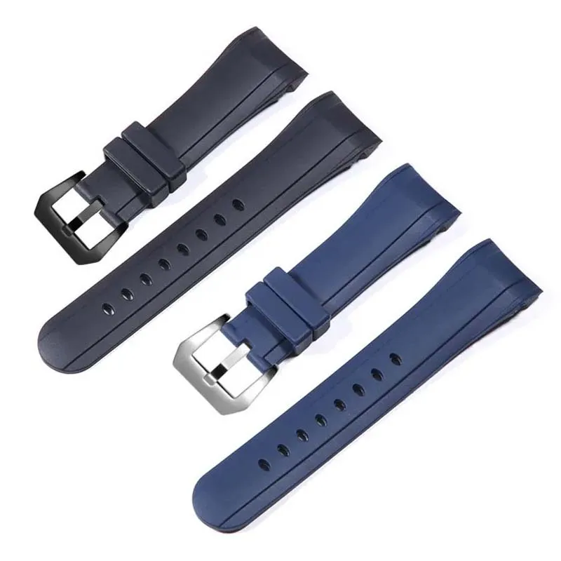 24mm Silicone watchband For Graham strap Racing Bent Watch band Rubber Bracelet with stainless steel buckle Luxury Blue Black