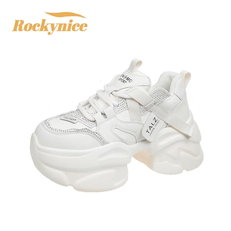 

Новинка 2025, массивные кроссовки, женские осенние спортивные туфли на платформе со шнуровкой, женские кожаные кроссовки Bing на высоком толстой подошве 8,5 см