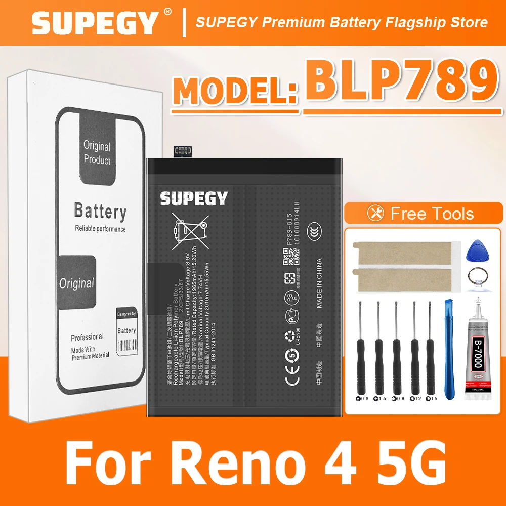 

100% новый аккумулятор BLP789 для OPPO Reno 4 5G + бесплатные инструменты