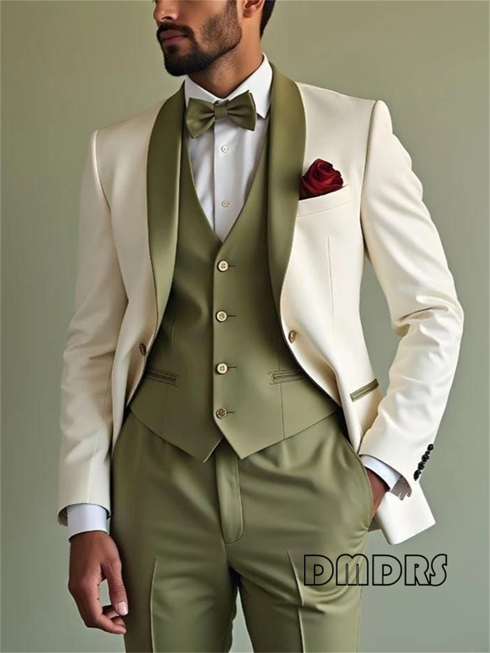 

Fashion Olive 3 Pieces Suit Set for Men, Wedding Suits for Groom, Jacket Vest Pants Set XXS-7XL Tailored Tuxedo Set for Party
