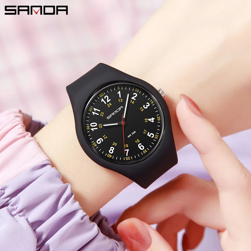 SANDA Best-selling Minimalist Fashionable Student Sports Waterproof Silicone Quartz Watch Boy Girl Casual Clock Children Gifts