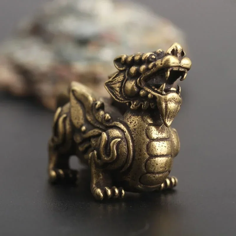 1PCS Copper Chinese Mythological Animals Home Decoration Dragon Head Oxtail Horseshoe Moose Deer Body Brass Decor Ornaments