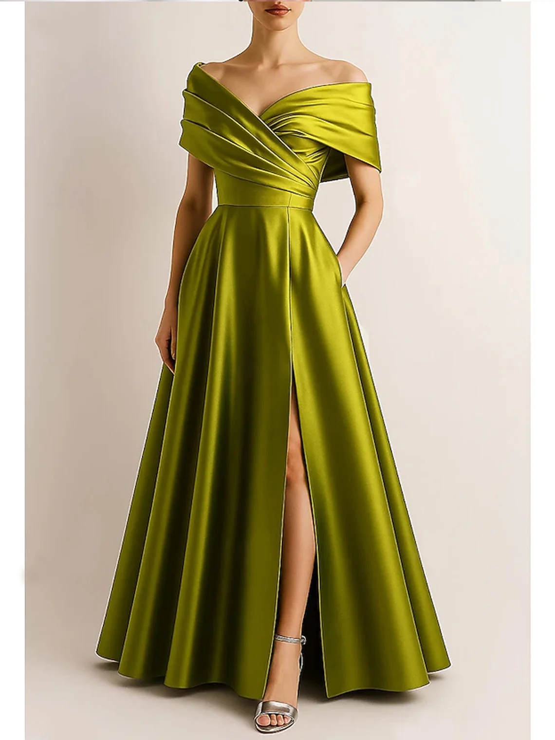 

Элегантное атласное платье для выпускного вечера трапециевидной формы с v-образным вырезом длиной до пола, с короткими рукавами и оборками, торжественное вечернее платье 2025, бесплатно по индивидуальному заказу