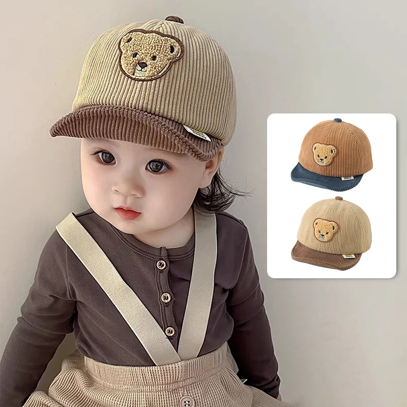 

Autumn Corduroy Baby Baseball Cap Cartoon Bear Toddler Peaked Hat 1-4year Children Duck Tongue Hats Cute Kids Outdoor Sun Visors