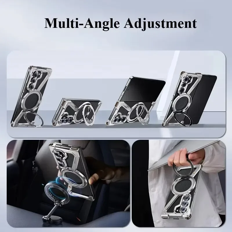 Funda con marco Magsafe de metal en forma de Z para Samsung Galaxy Z Fold 7 6 5 aleación de aluminio 360 °   Cubierta a prueba de golpes con soporte giratorio magnético