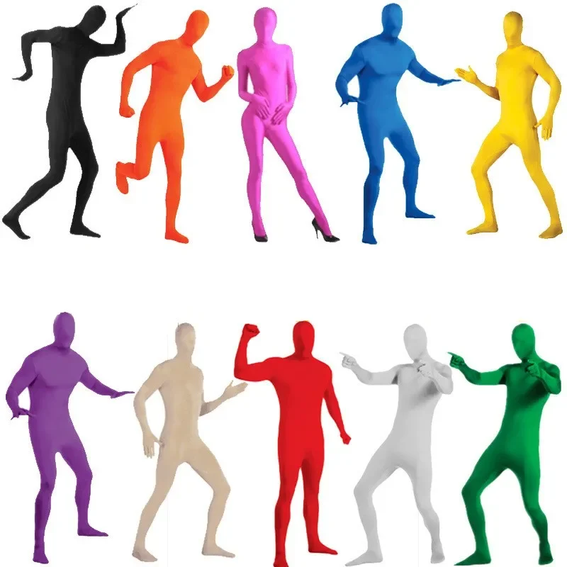 Dansende Full Body Zentai Volwassen Nieuwigheid Cosplay Kostuums Spandex Zwarte Pak Strakke Een Stuk Catsuit Halloween Mannen Vrouwen Bodysuit