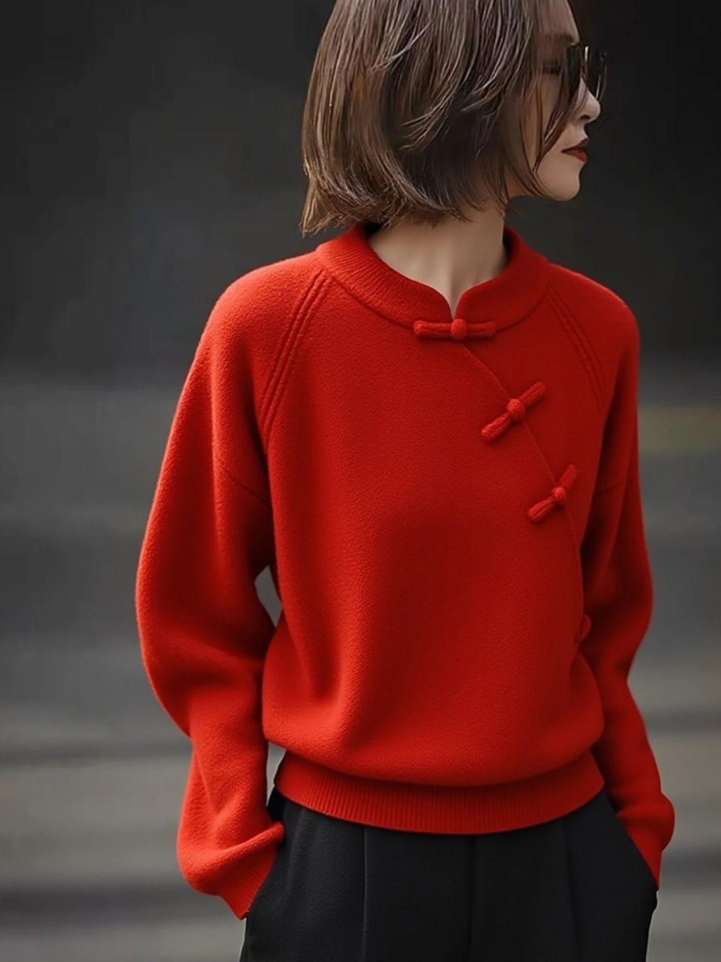 Red Knitted Thickened Commute Base Shirt Stylish Versatile Top Winter Commute New Year Red Thickened Knitted Bottom Shirt Ant...