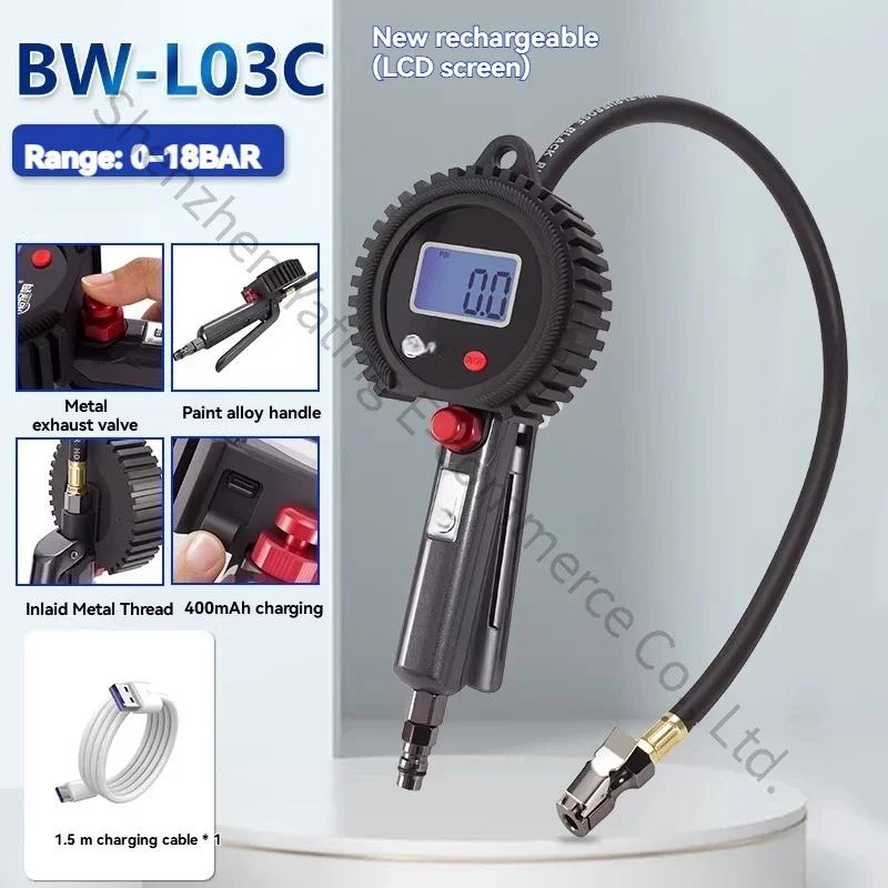 Tire pressure gauge/tire pressure gun/inflator, L03C inflatable tire pressure gauge