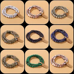 Wholesale 4 6 8mm Natural Stone Round Beads Bracelets Labradorite Howlite Pink Zebra Stone Bracelet for Women Men Bangle Gifts