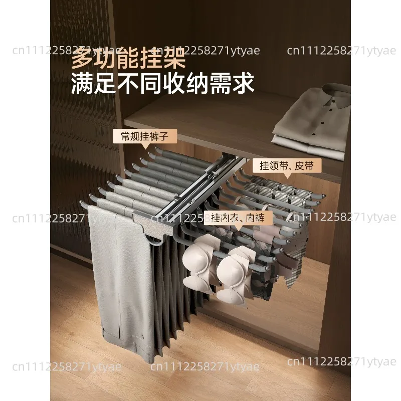 Pants Rack Wardrobe With Built-in Top-Mounted Home Pull-Out Cabinet, Multi-Functional Pants Rack With Extendable Sliding Rails