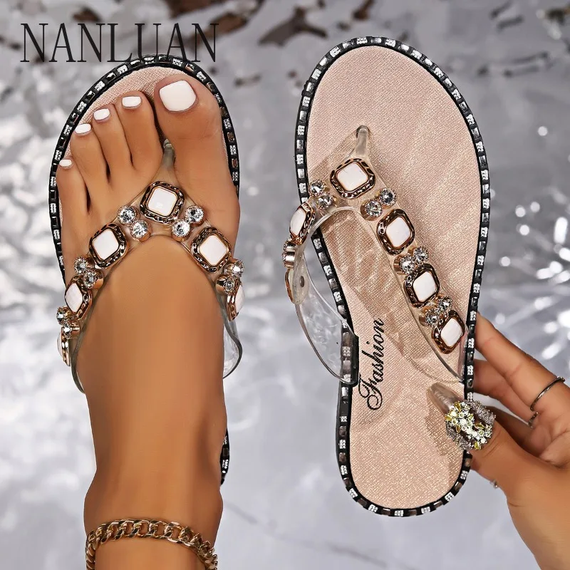 

2024 Boutique Sexy Summer Best-selling Women's Slippers Comfortable Thick-soled Non-slip Women's Shoes Metal Decorative Sandals