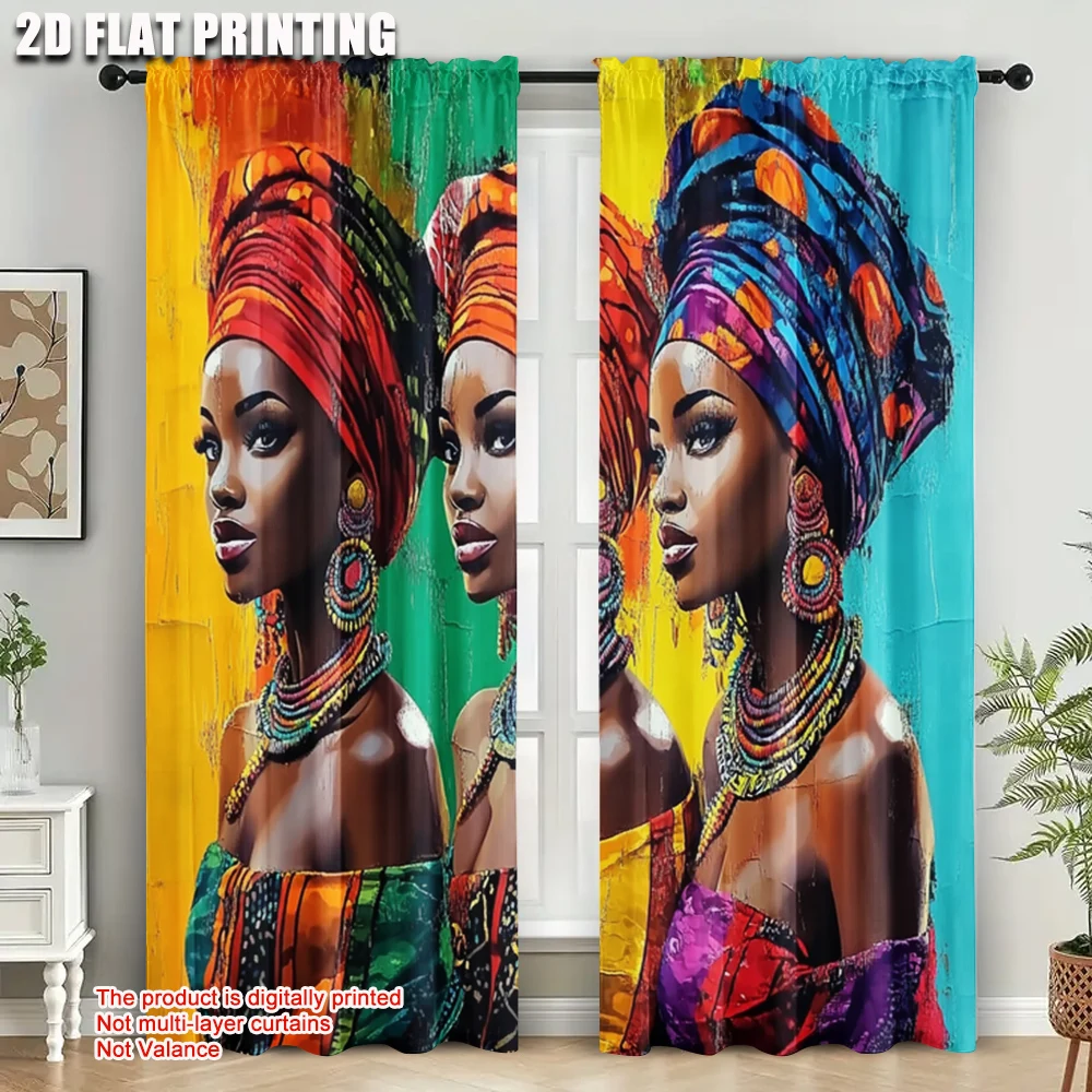 2pcs, Popular Curtains  plane printing African Woman Print Versatile Durable Polyester (without rod) Stuff Clearance Perfect