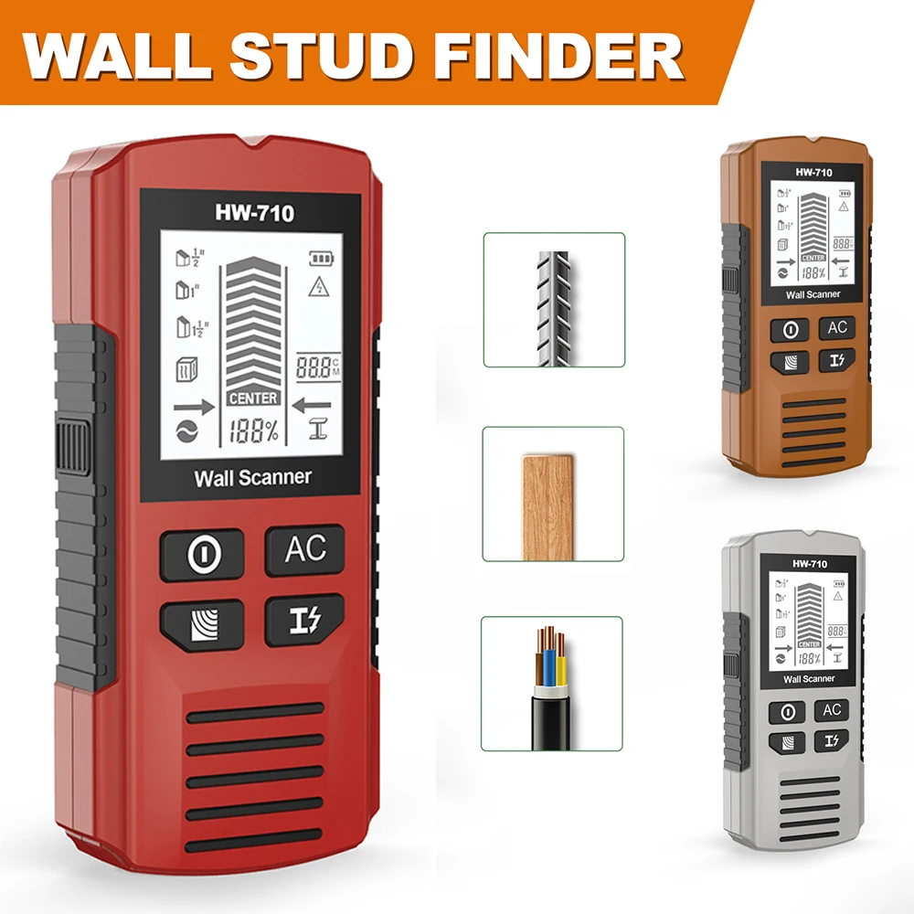 

6 in 1 Metal Detector Stud Finder LCD Display Electric Wall Scanner Sensor High Accuracy Wood Stud Find for AC Live Wire Cable