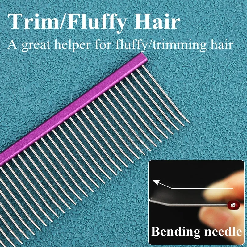 Bend Pet Comb Professional Stainless Steel Pet Grooming Comb Dense Sparse Teeth Dog Cat Cleaning Brush Hair Removal Comb 19cm