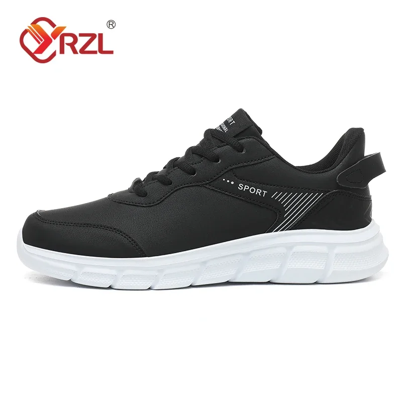 YRZL, zapatillas para correr negras para hombre, zapatillas deportivas impermeables de cuero, zapatillas deportivas para caminar resistentes al desgaste, zapatos cómodos para hombre