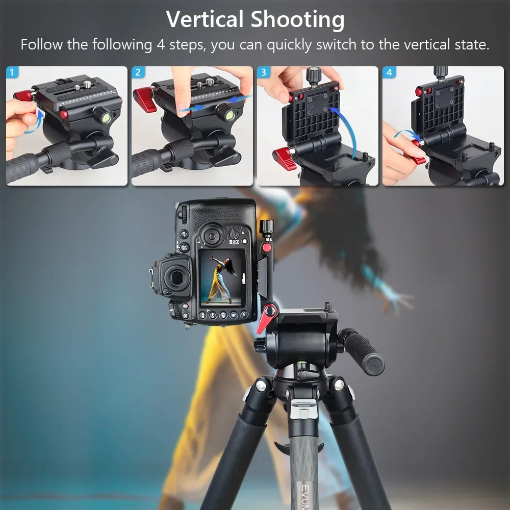 EVUMO V3L Professional Tripod Head Hydraulic Head 1/4 and 3/8 inch Quick Release Plate Panoramic Ballhead for Tripod DSLR Camera