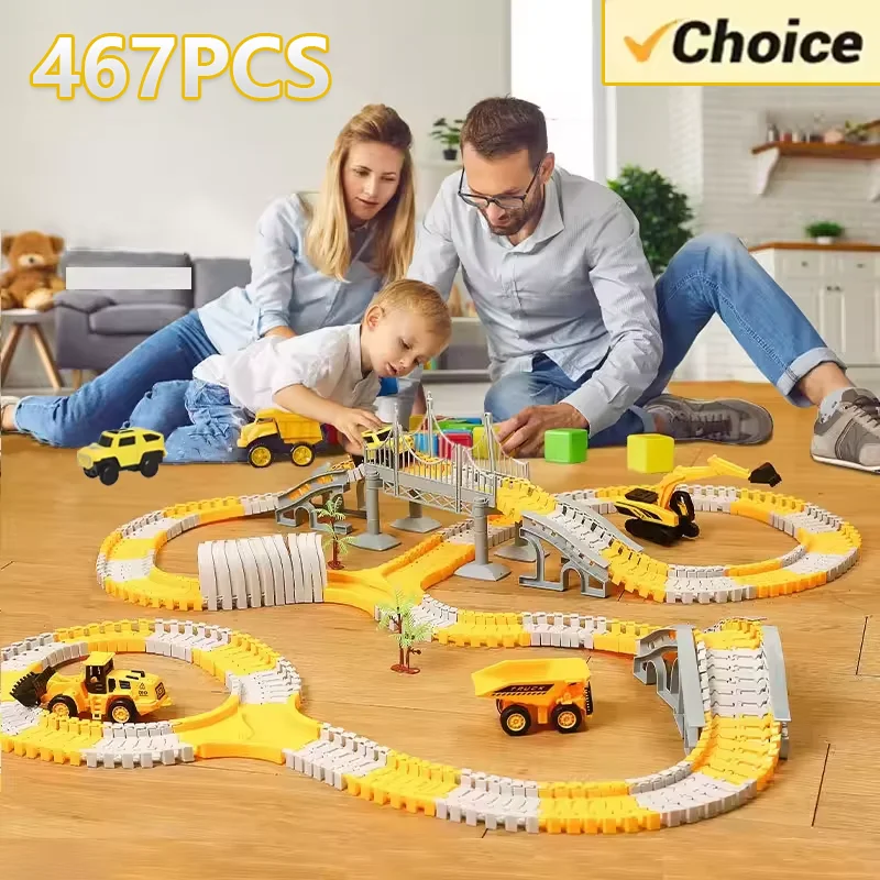 

New 137-467pcs Children Track Toy Car Engineering Car Kids Educational Toys Track Car Train DIY Toys For Children Birthday Gifts