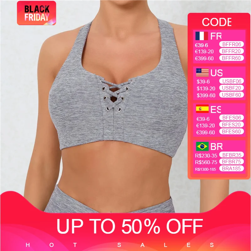 

Cross Front Racerback Sports Bra Women Sexy V Neck Gym Fitness Top Push Up Yoga Workout Bralette Running Active Clothes Female