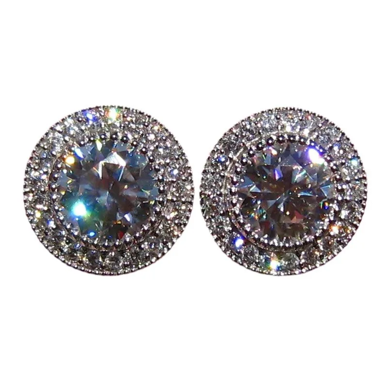 Simple Female Earring 925 Silver Needle Inlaid Super Sparkling Round Zircon Earrings for Women Rhinestone Ear Jewelry Party Gift