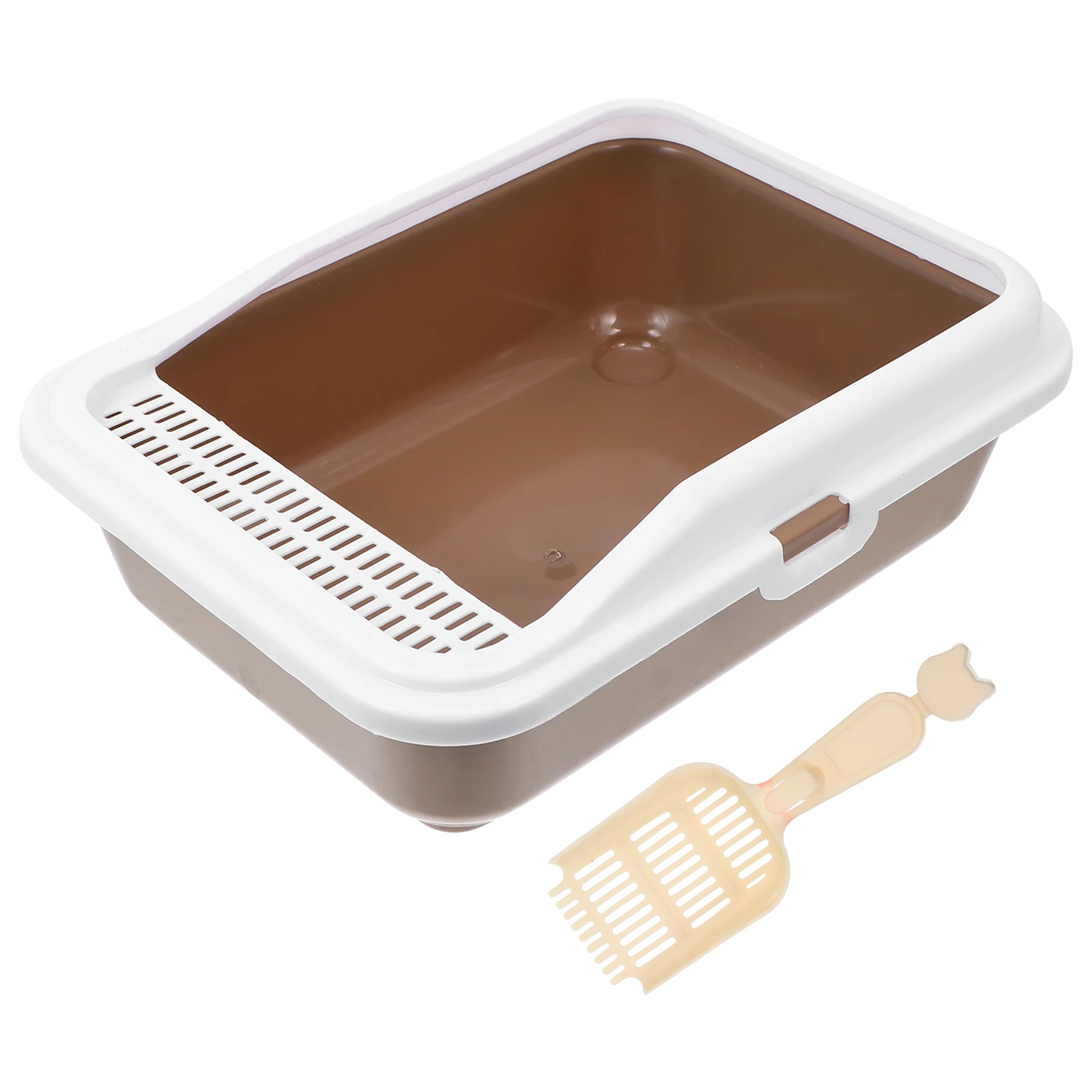 

Cat Litter Box Kitten Pan Coffee Medium Size Easy Clean Durable Long Life Gift Semi Enclosed Fresh Air Heightened Fence