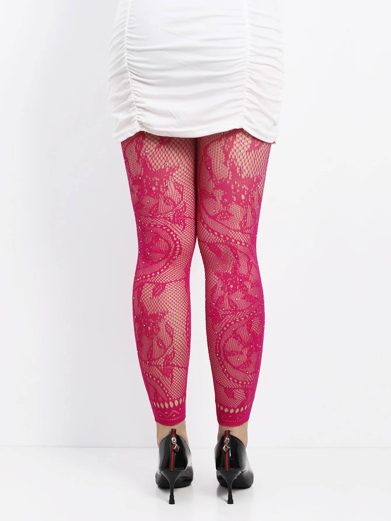 Damen-Strumpfhose mit hoher Taille, glitzerndem Strass-Fischnetz, fußlose Strumpfhose, Leggings, farbiges Retro-Stil-Muster für 45–85 kg Gewicht – Detail 25