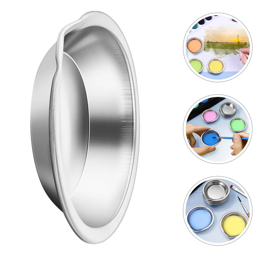 10Pcs Paint Tray Stainless Steel Round Mixing Palette Mini Pallets Oil Watercolor Craft Art Supplies Stainless Steel Paint Tray