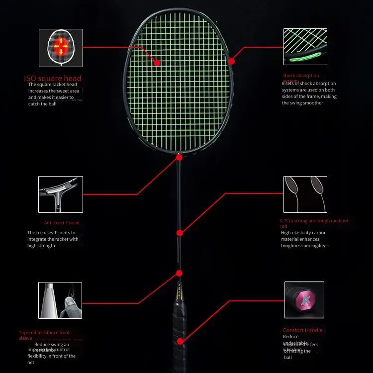 Badminton Racket Full Carbon Fiber Single Racket Ultra-light 4U Beginner Training for Men and Women Home Entertainment Split 3