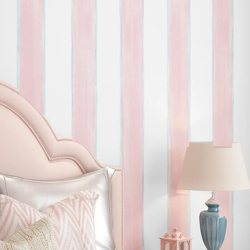 Blue Pink Striped Wallpaper for Kids Rooms Girls Boy Bedroom Decor Wallpapers Tv Background Wide Stripes Wall Papers Papel Tapiz