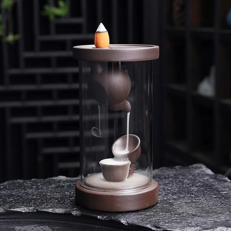 

Purple Clay Backflow Incense Burner Creative Teapot Windproof Cover Zen Tower Fragrance Home Tea Room Craftsmanship Decoration