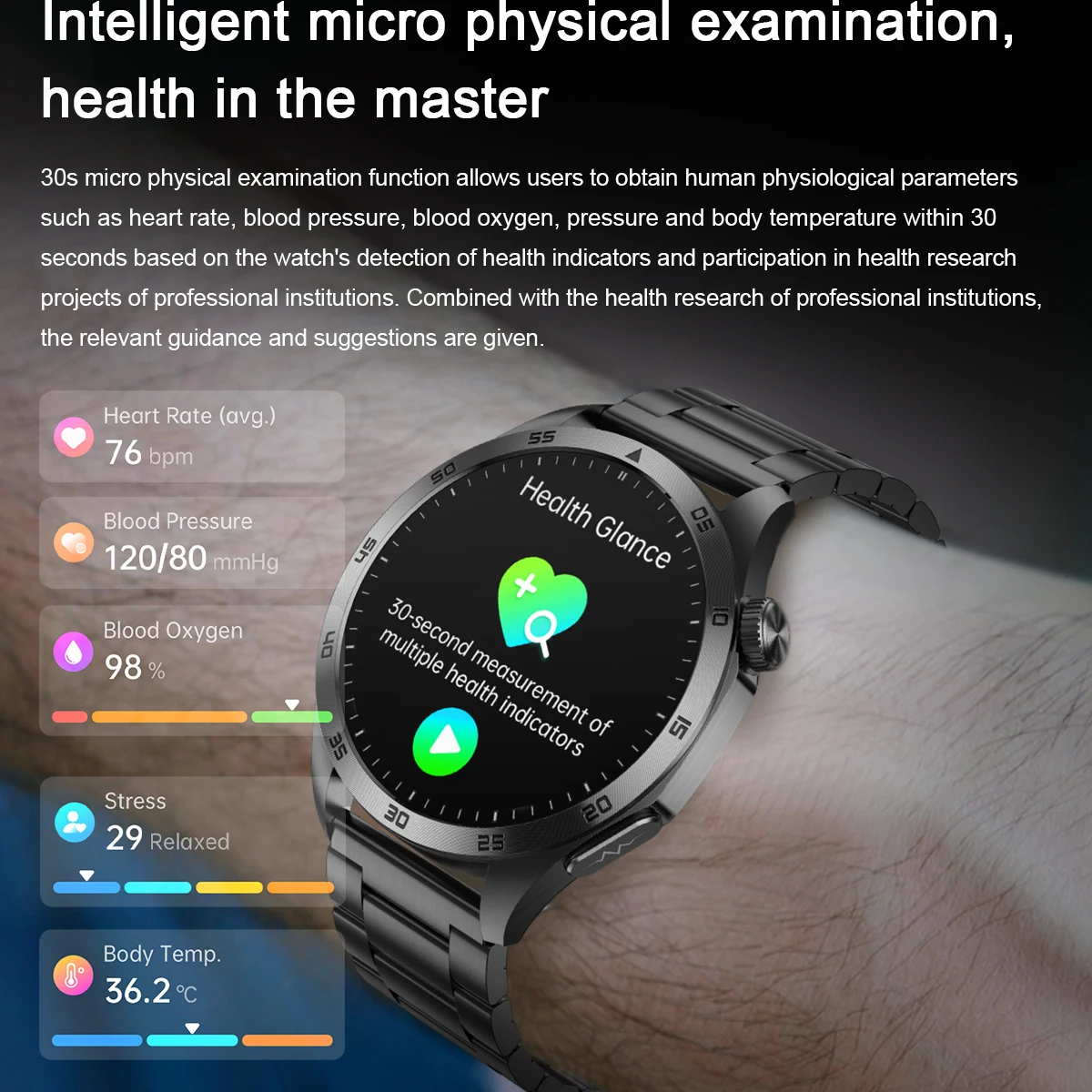 Marsyu Micro Physical Examination Blutfette Harnsäure Blutdruck Smart Watch EKG+PPG Uhr Bluetooth Anruf Smartwatch Herren – Detail 4