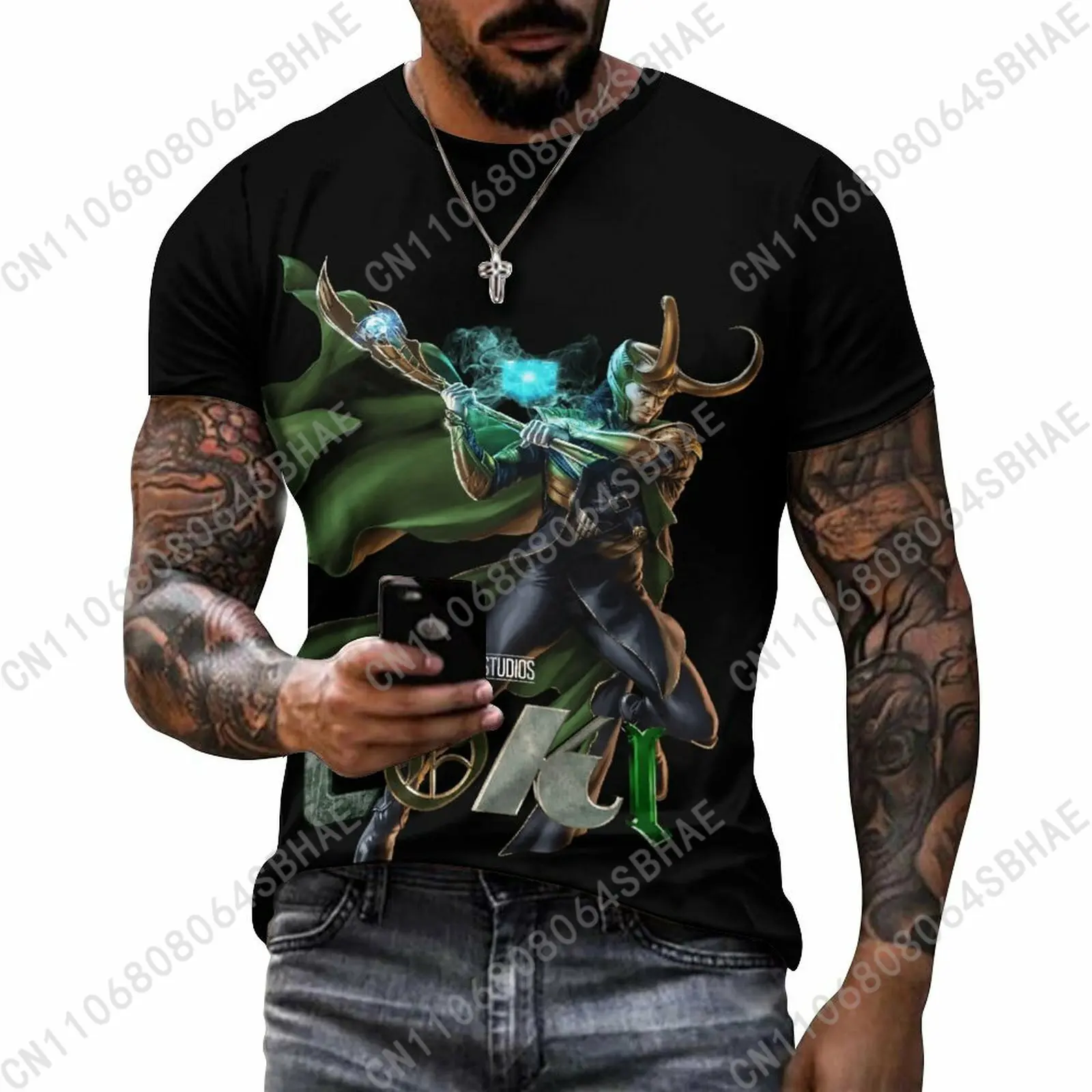 

Marvel Loki Custom Pattern Men's Cotton T-Shirt Short Sleeve Tee Men Tops Personalized Tshirt Summer Cosplay