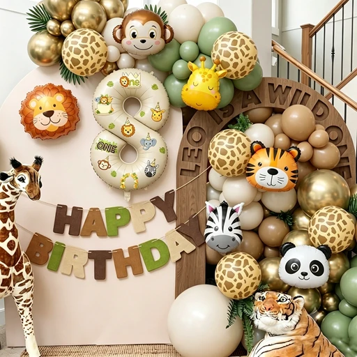 Jungle Adventure Animal Themed 32 Inch Digital Foil Balloon Kit 1-9 With Decor Stickers Engagement Festival Party Supplies