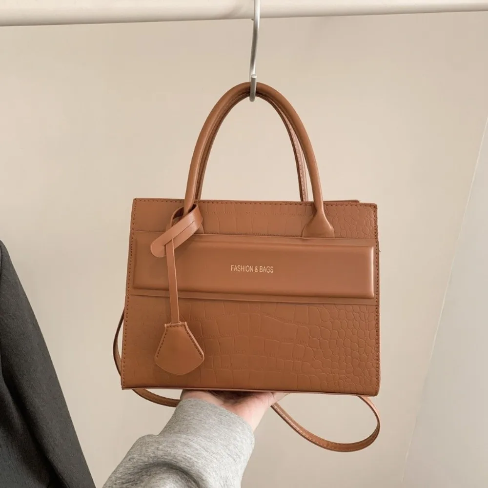 PU Material Stone Pattern Shoulder Bag Multi Color Embossed Large Capacity Crossbody Bag Letters Medium Size Handbag School