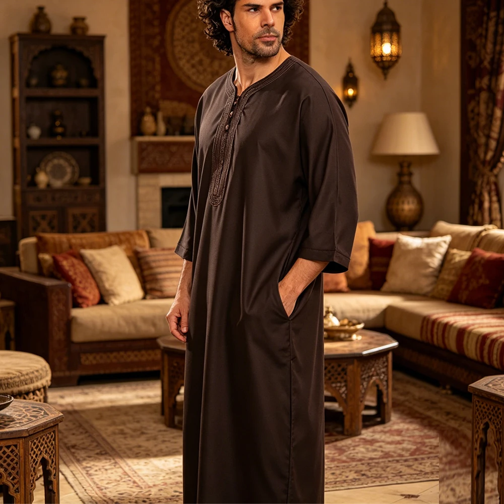

Embroidery Saudi Arab Men Robe Loose Jubba Thobe Caftan Muslim Dress Dubai Abaya Turkey Kaftan Daffah Dishdasha Islam Clothing