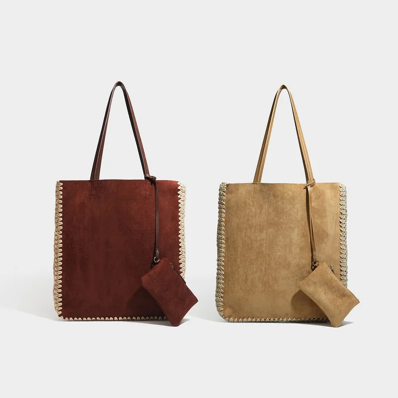 Retro matte finish shopping bag2026New autumn/winter collection: large-capacity women’s bag with waxed cord weaving, a single-sh