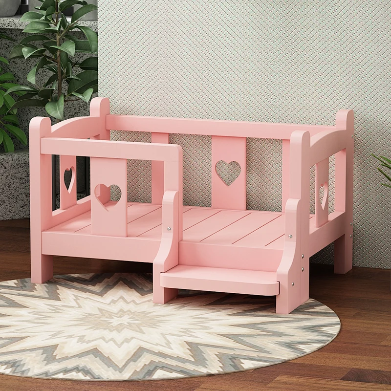 

Кровать для собак из цельного дерева - розовый домик для игрушечных пуделей, золотистые ретриверы, повышенная будка с моющейся подушечкой, стильная мебель для собак