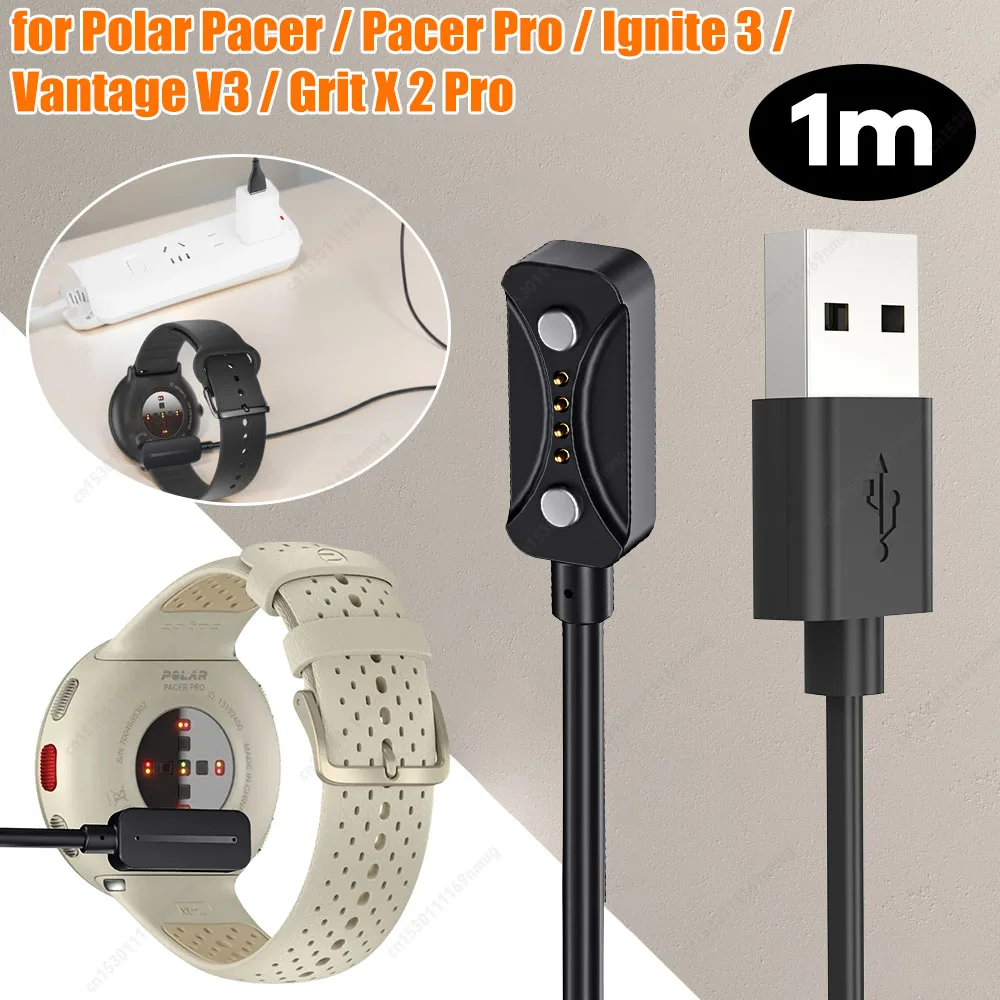 

1m Magnetic USB Charging Cable Charger Adapter 5V 1A Smartwatch Dock Charger Adapter Power Charge Wire for Polar Pacer/Pacer Pro