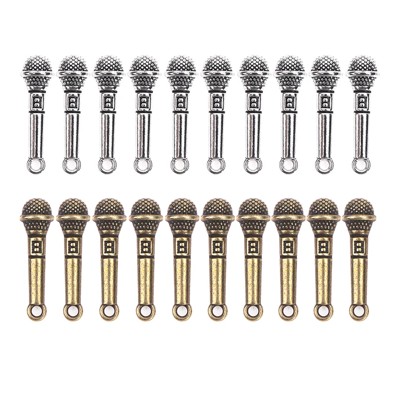 10 Uds casa de muñecas Retro aleación música micrófono colgante simulación estéreo micrófono DIY casa de muñecas decoración juguetes Accesorios