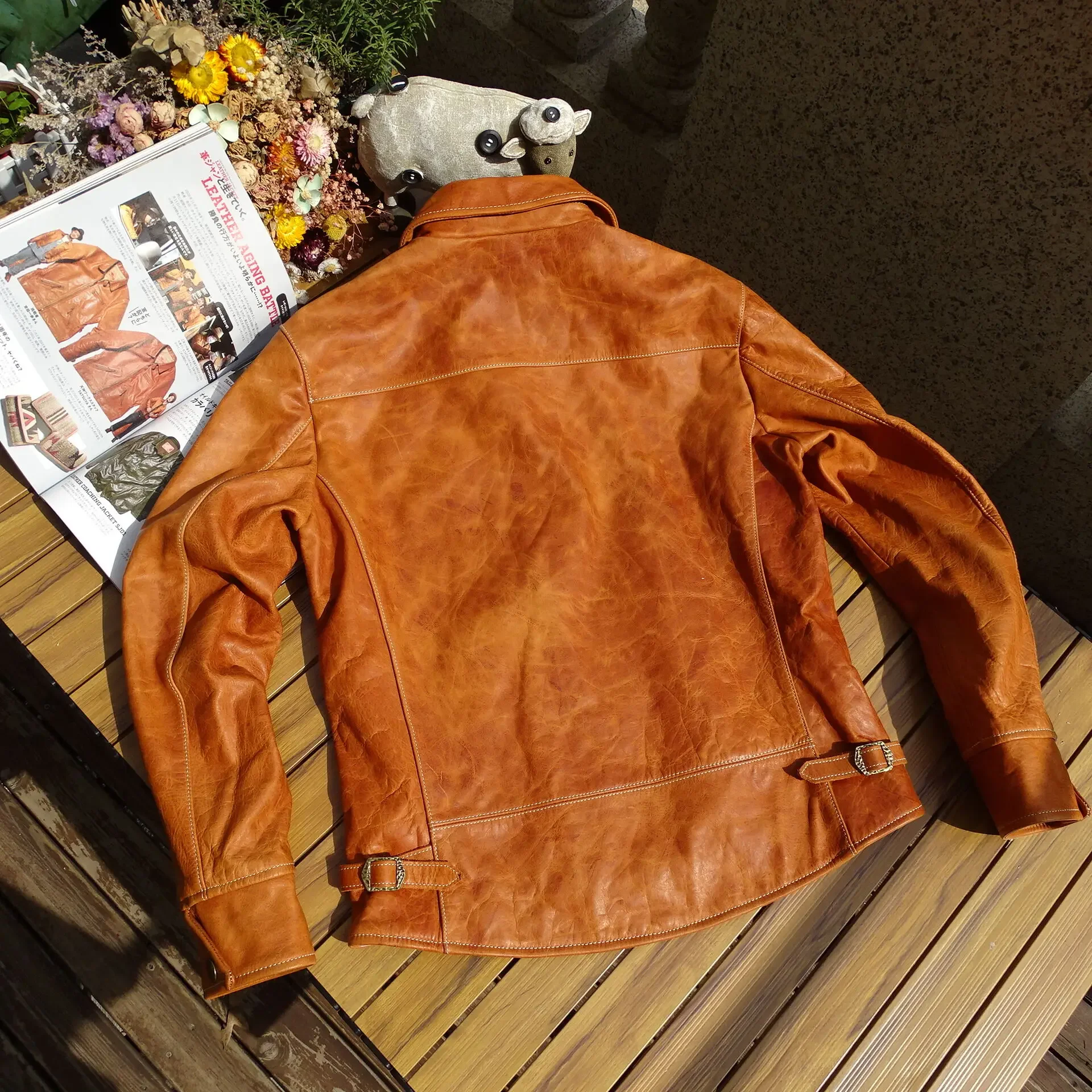 Men's Leather Jacket Horsehide Short Slim Fit Amber Biker Winter Autumn Wear Vintage Clothes