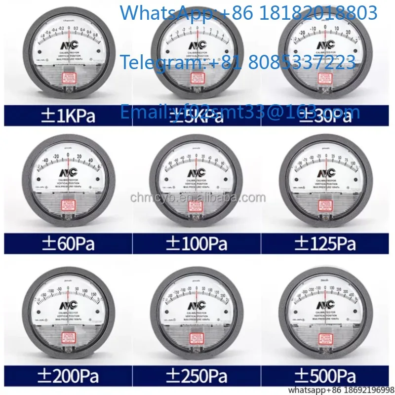 2000-60Pa Differential Pressure Gauge Support -30Pa Negative Pressure Measurement HVAC Cleanroom Air Filter Wind Pressure Monit