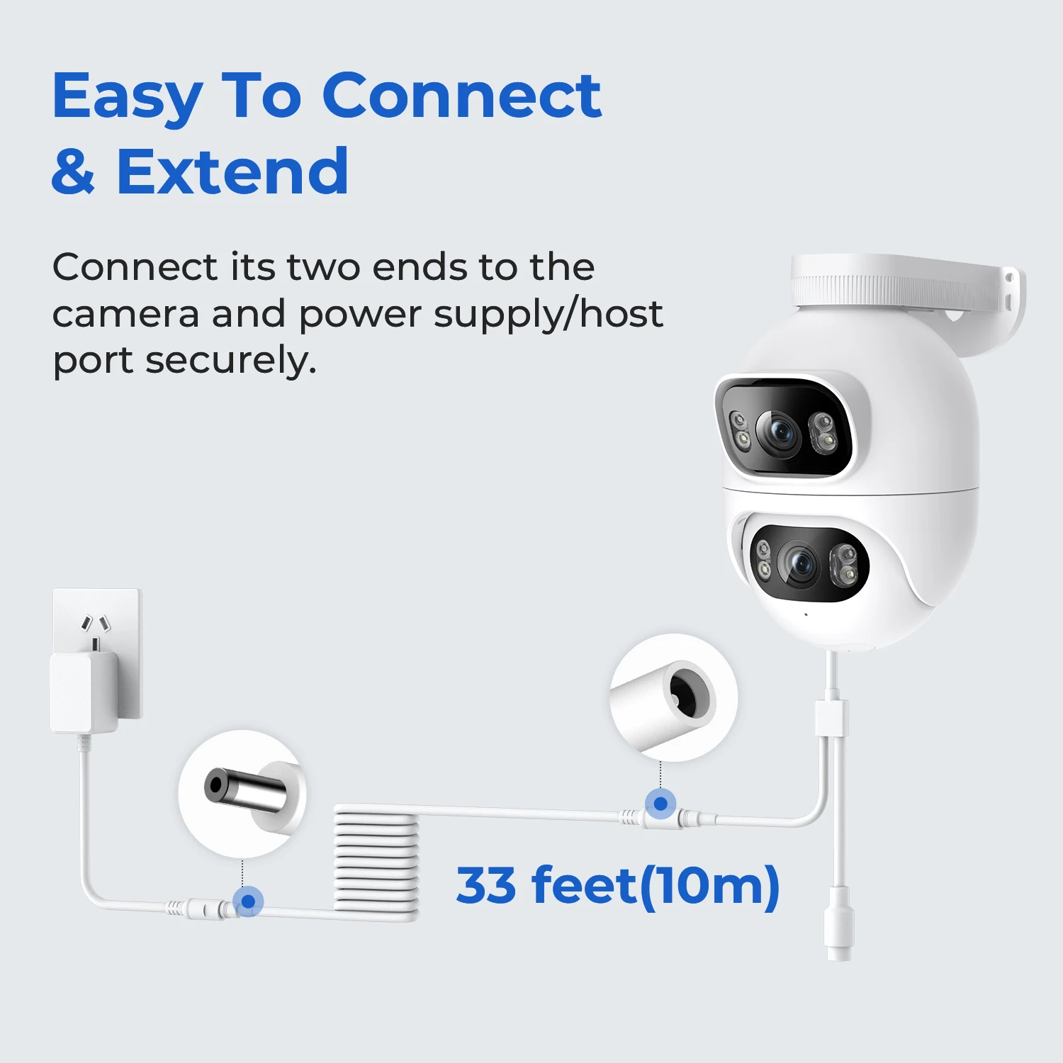 IMILAB 33ft/10m Power Extension Cable, Compatible with 12V DC Adapter, Designed For Outdoor Cameras