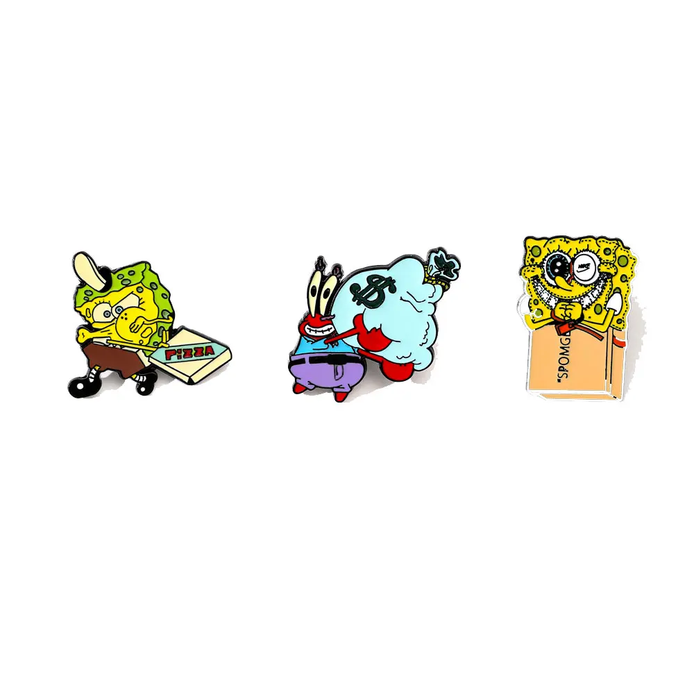 3 Pcs Funny Anime Brooch Fashion Captain Eugene H. Armor Abs Krabs Enamel Pin Metal Badge Jewelry Backpack Clothing Accessories