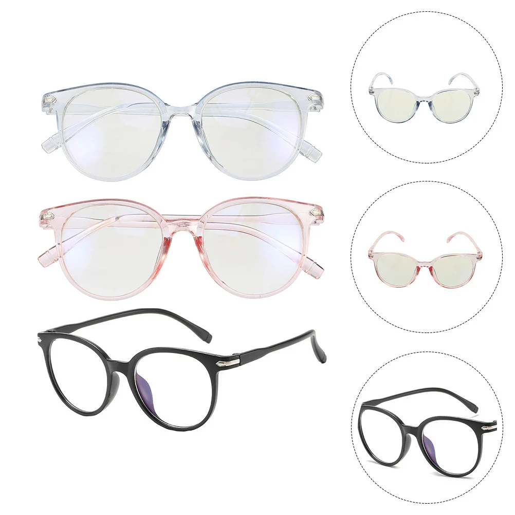 

3Pairs Plain Glasses Blue Light Blocking Anti Fatigue Eye Protection Lightweight Suitable for Computer Gaming Reading Fashion