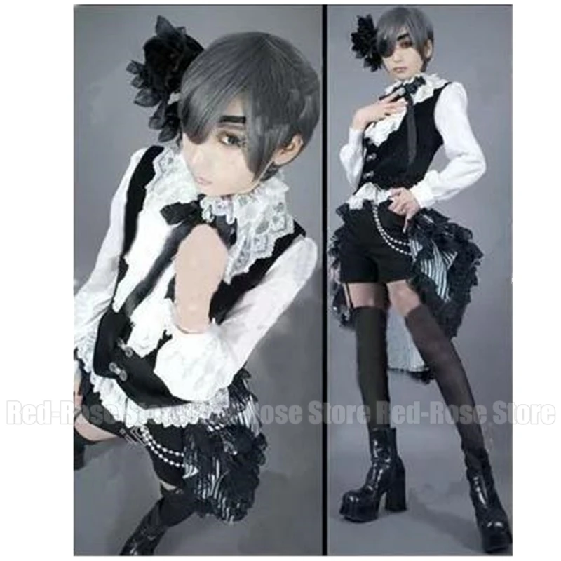 Spedizione gratuita Anime Black Butler Ciel Phantomhive Costume Cosplay + calza uniforme di Halloween abbigliamento donna ragazze vestito