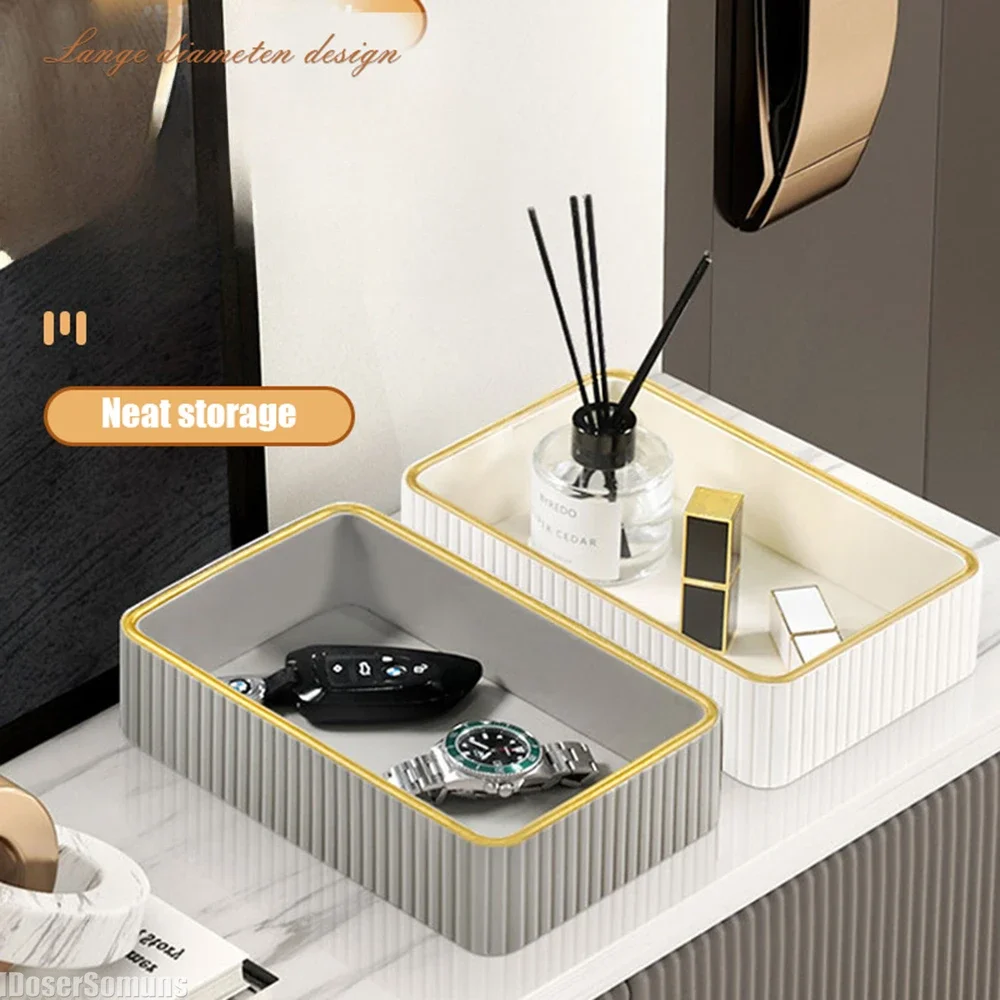 Light Luxury PU Leather Storage Trays Jewelry Cosmetic Organizer Box Key Plate Dice Wallet Coins Tray Home Living Room Decor