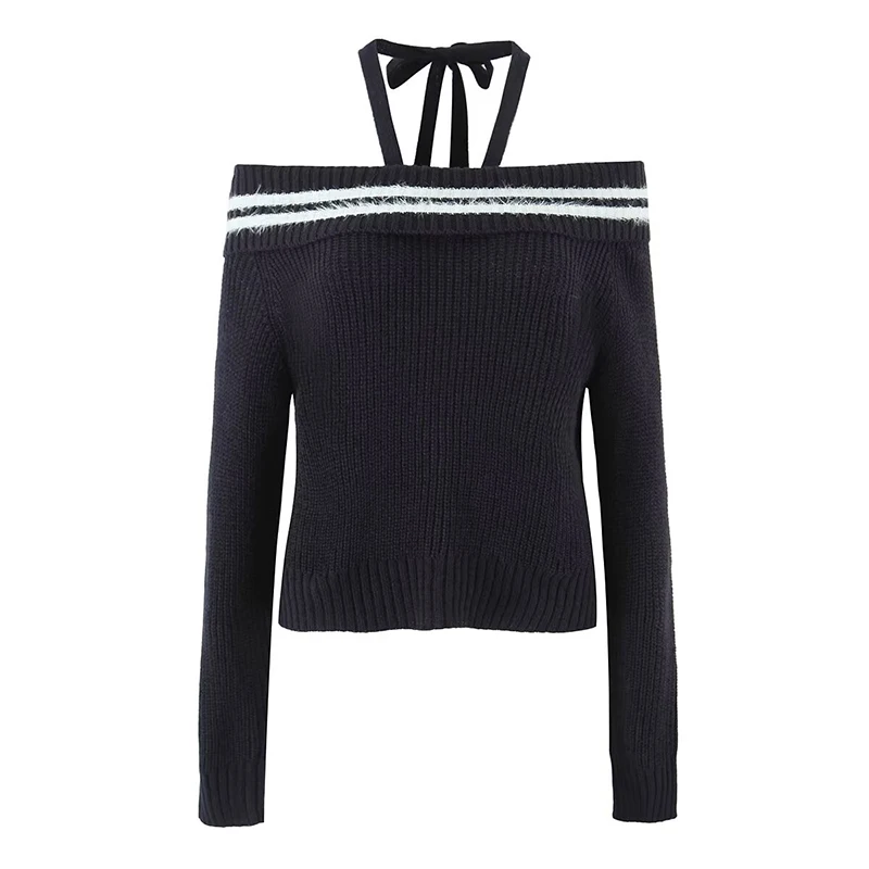 

YENKYE Sexy Off Shoulder Halter Knit Pullover Women Autumn Winter Long Sleeve Sweaters